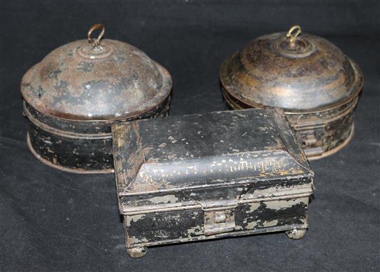 Three Toleware Georgian spice boxes